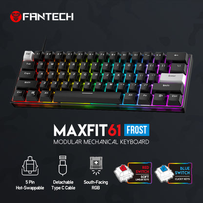 Fantech MAXFIT61 FROST Wired Keyboard Hotswap Gaming Mechanical RGB