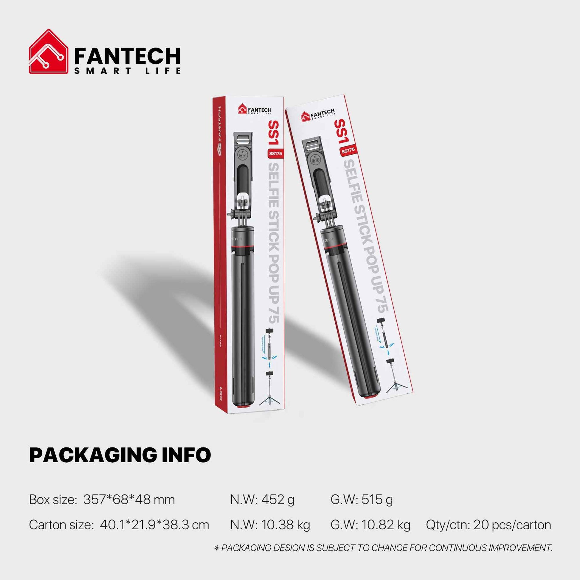 Fantech SS175 Selfie Stick Live Tripod Bluetooth Selfie 1.75m Stainless Steel Fill Light Rotatable 360° For Phones SS175