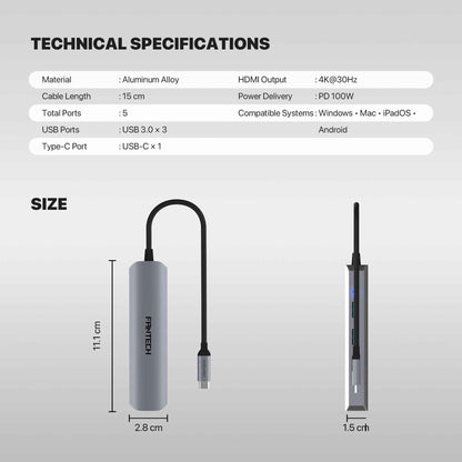 FANTECH HC052 Converter USB Hub Type C 5 in 1
