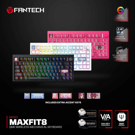 Fantech MK921 MAXFIT8 QMK VIA Compatibility Keyboard Wireless Gaming Mechanical 60%