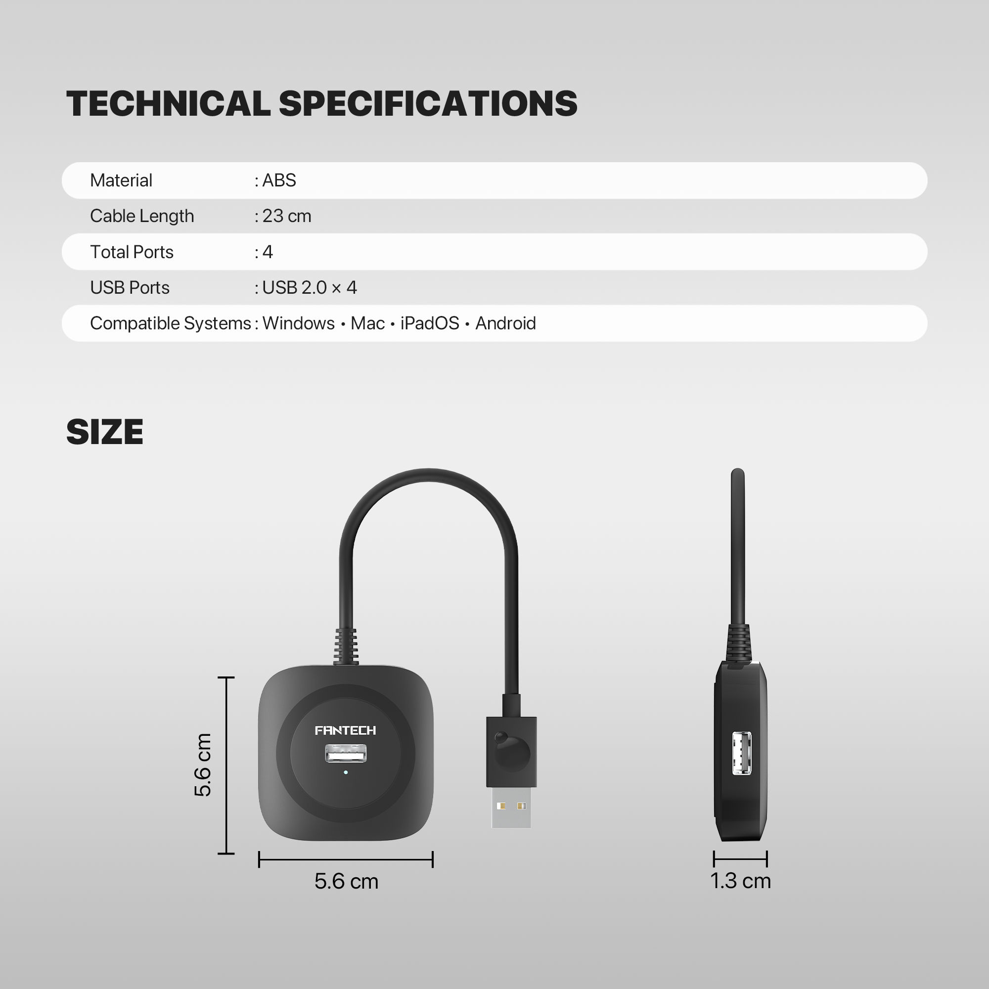 FANTECH USB Hub Fast Transfer HA2041 PORTS 2.0 High Speeds 480Mbps USB Hub Multi-Safety Protection