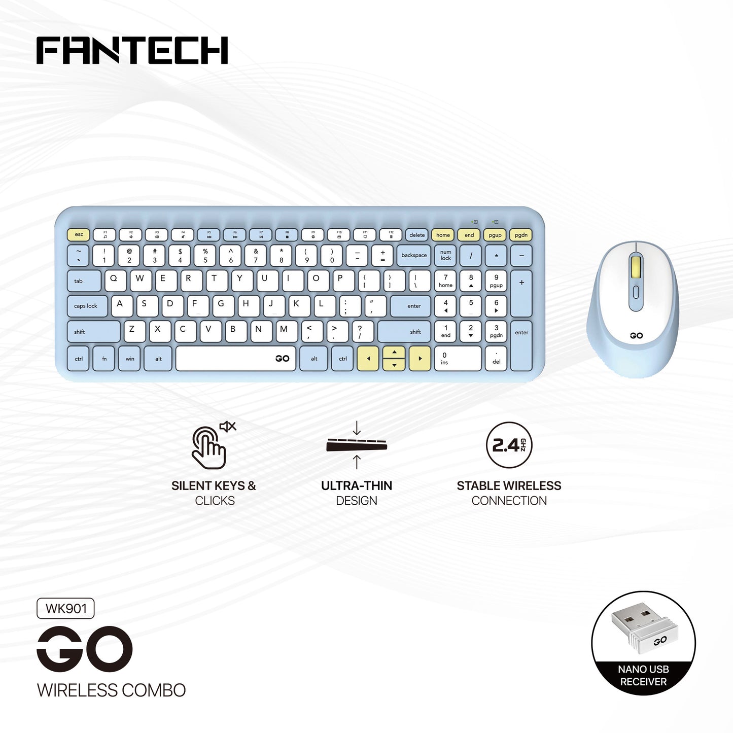 Fantech GO WK901 Combo Keyboard Mouse Wireless Ultra-Thin Silent