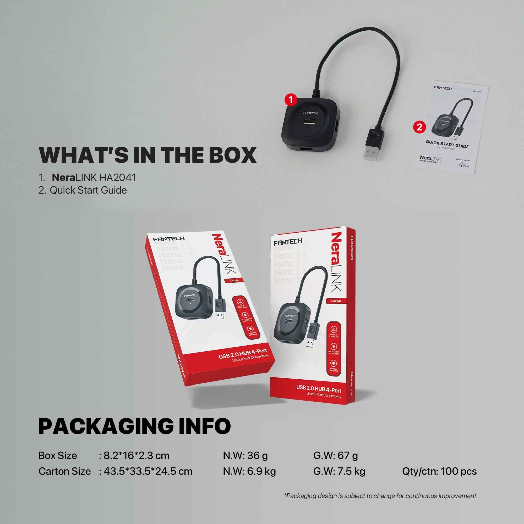 FANTECH USB Hub Fast Transfer HA2041 PORTS 2.0 High Speeds 480Mbps USB Hub Multi-Safety Protection