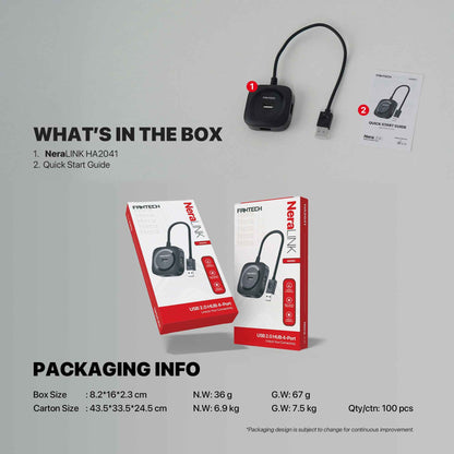 FANTECH USB Hub Fast Transfer HA2041 PORTS 2.0 High Speeds 480Mbps USB Hub Multi-Safety Protection