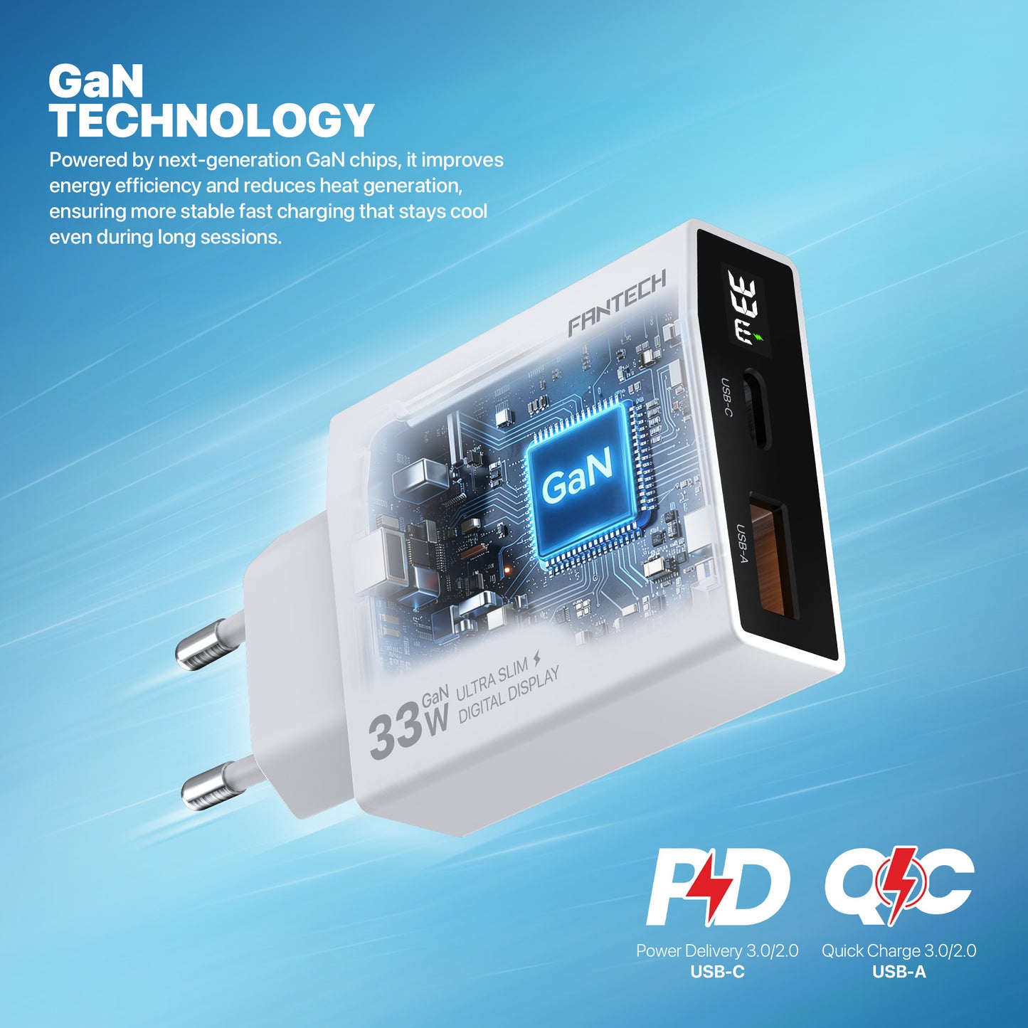 Fantech PowerPLUS PPS331 33W 2-Ports GaN Charger (PD+QC)