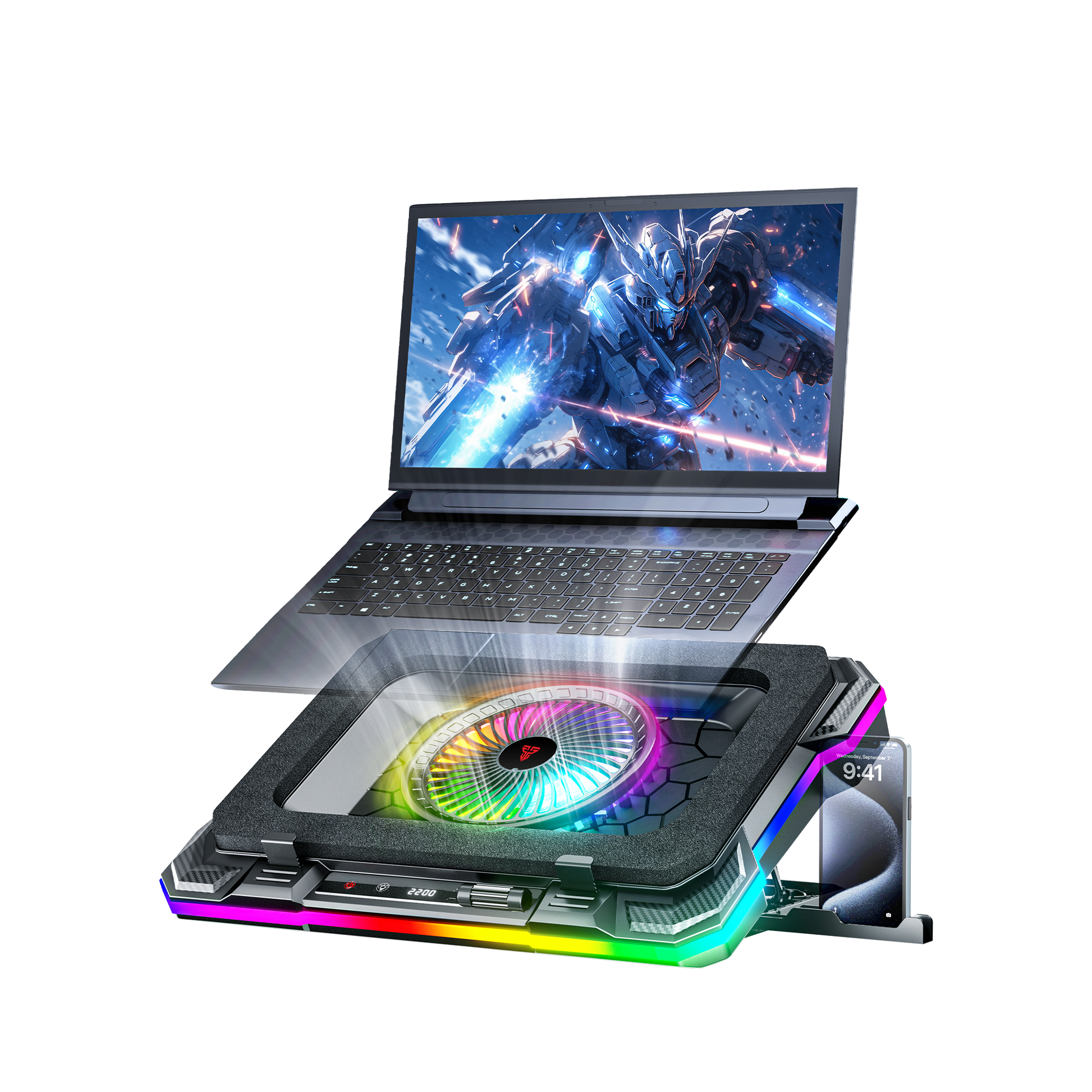 Fantech Cooling Pad RGB NC22 Notebook Cooler with Phone Holder Adjustable Fan Speed up to 14kg 19 inch laptop gaming - Fantech Indonesia