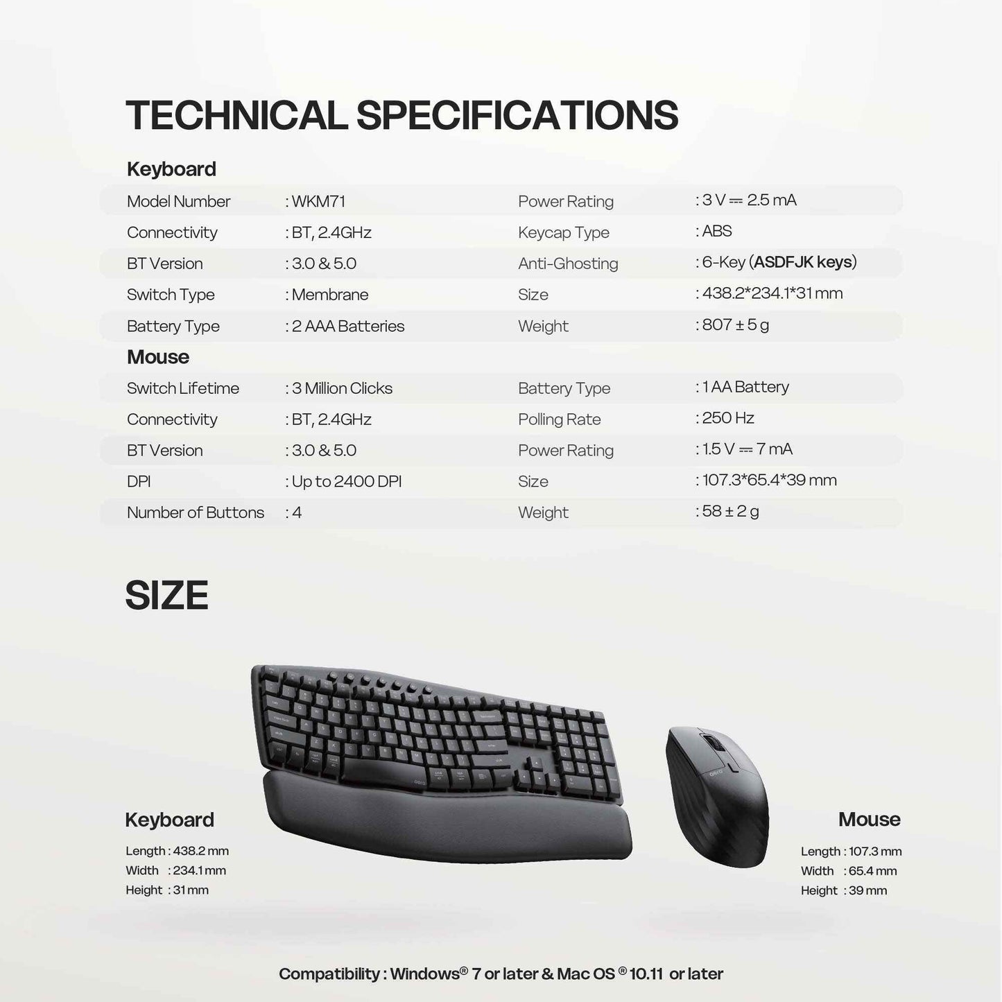 Fantech WKM71 Aera Wireless Ergonomic Keyboard and Mouse Combo