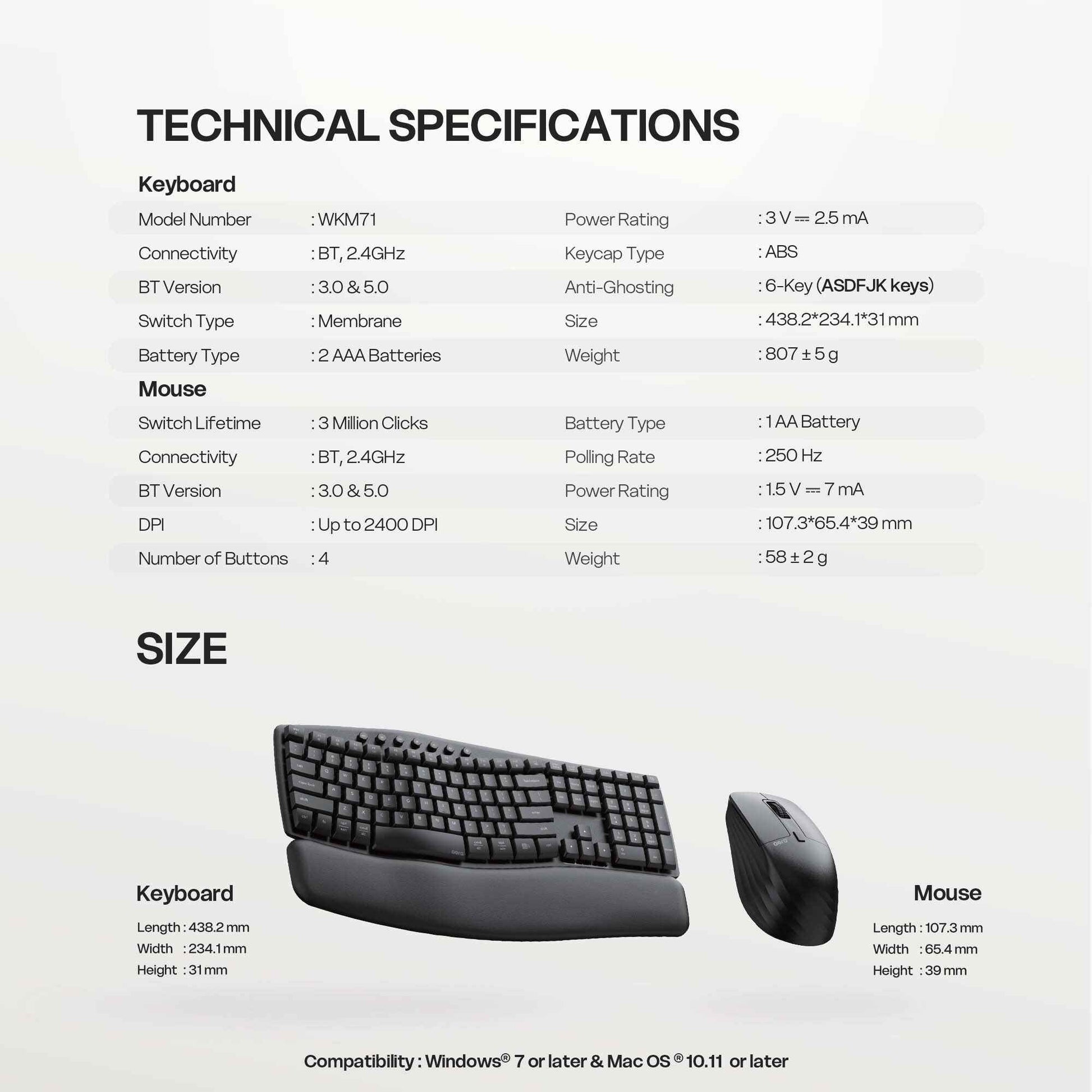Fantech WKM71 Aera Wireless Ergonomic Keyboard and Mouse Combo