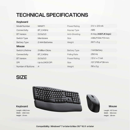 Fantech WKM71 Aera Wireless Ergonomic Keyboard and Mouse Combo