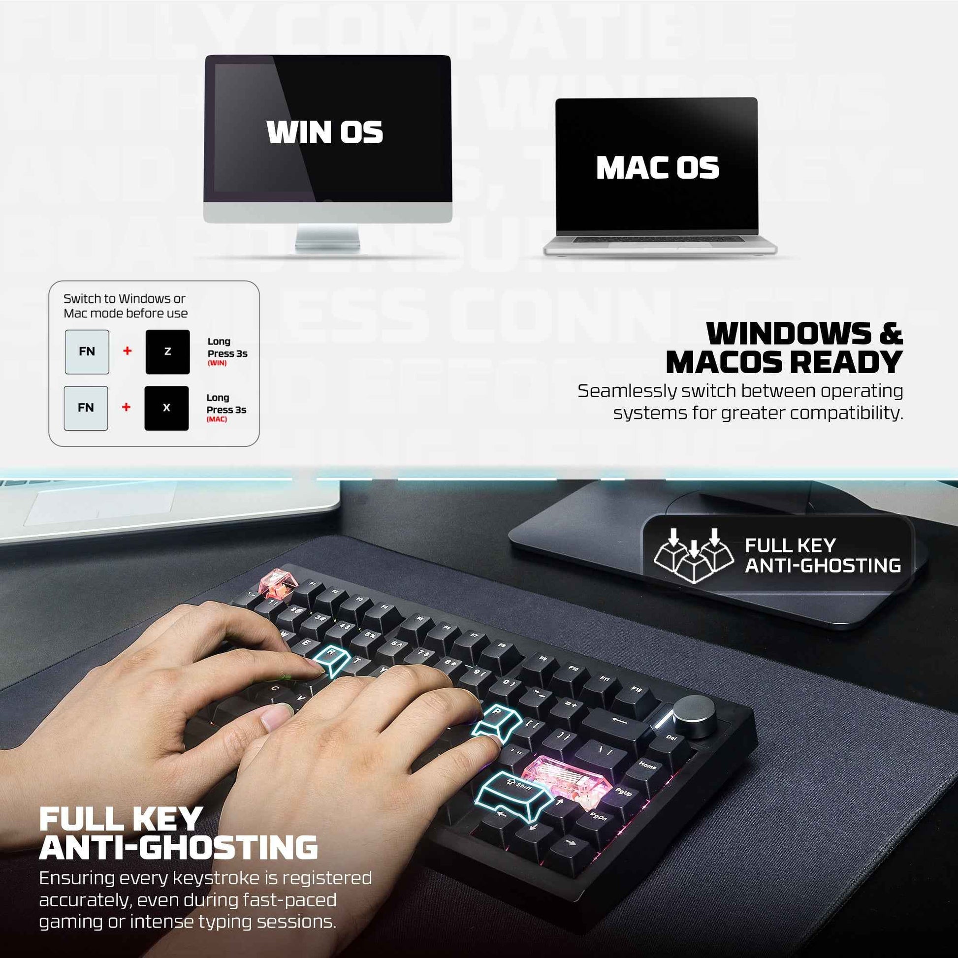 Fantech MK921 MAXFIT8 QMK VIA Compatibility Keyboard Wireless Gaming Mechanical 60%