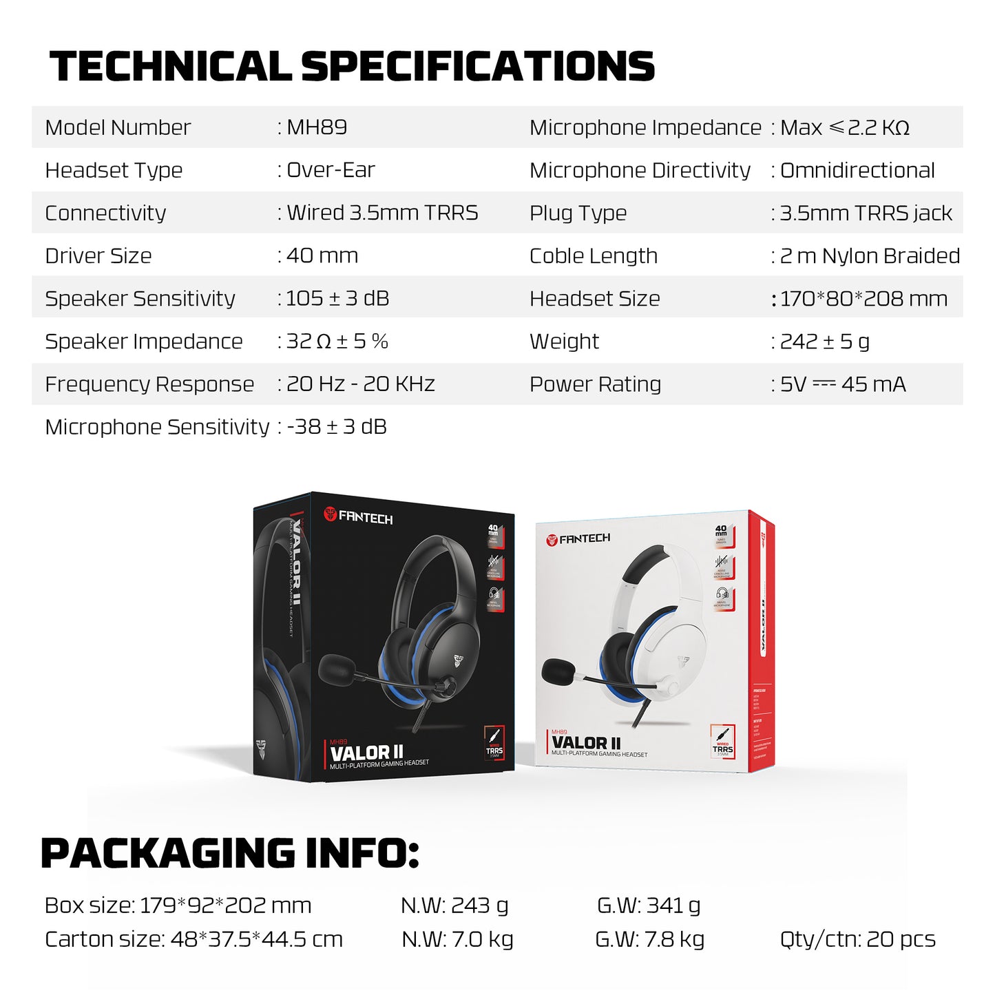 Fantech VALOR II MH89 Headset Gaming PC kabel 3.5mm TRRS Jack Headphone Multi Platform