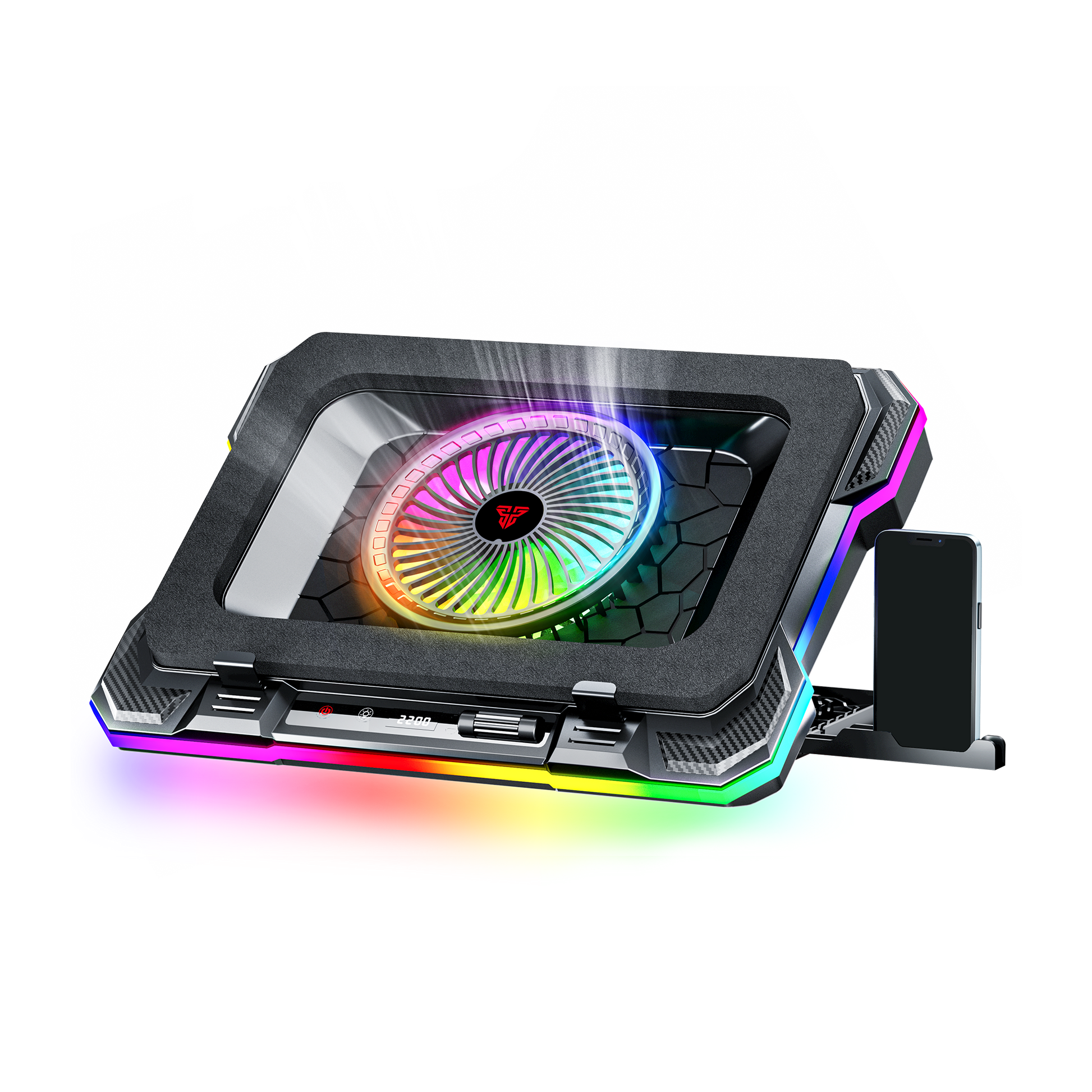 Fantech Cooling Pad RGB NC22 Notebook Cooler with Phone Holder Adjustable Fan Speed up to 14kg 19 inch laptop gaming - Fantech Indonesia