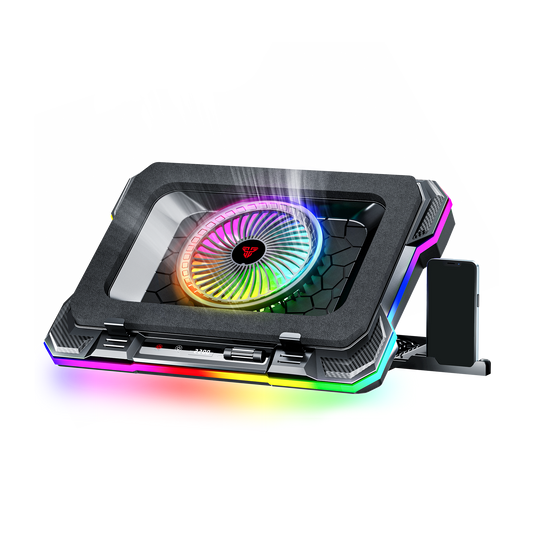 Fantech Cooling Pad RGB NC22 Notebook Cooler with Phone Holder Adjustable Fan Speed up to 14kg 19 inch laptop gaming - Fantech Indonesia