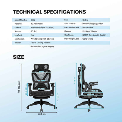FANTECH OFFICE CHAIR CW2 KURSI KANTOR ERGONOMIS KURSI KERJA DENGAN LUMBAR SUPPORT