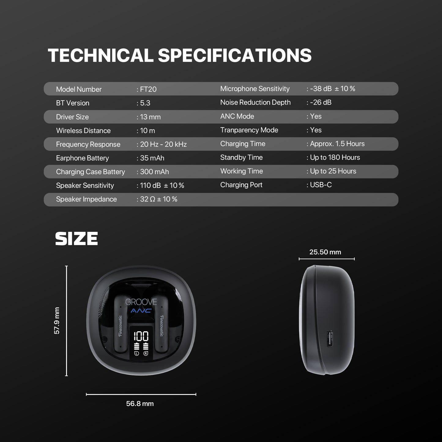 FINECOUSTIC GROOVE FT20 TRUE WIRELESS BLACK