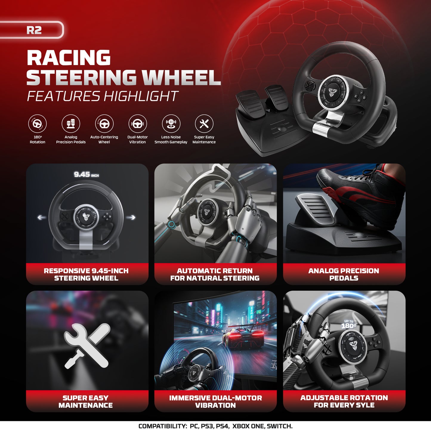 FANTECH R2 STEERING WHEEL BLACK