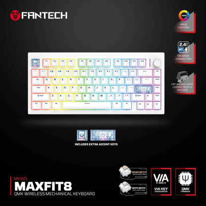 Fantech MK921 MAXFIT8 QMK VIA Compatibility Keyboard Wireless Gaming Mechanical 60%