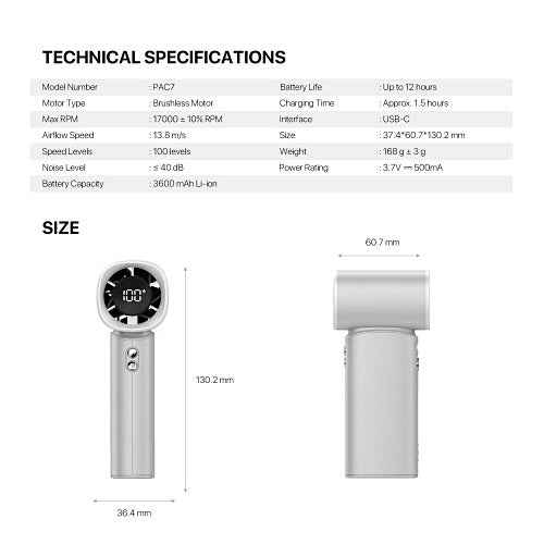 Fantech Life Kipas Angin Portable PAC7 Kipas Mini Turbo 17000 RPM