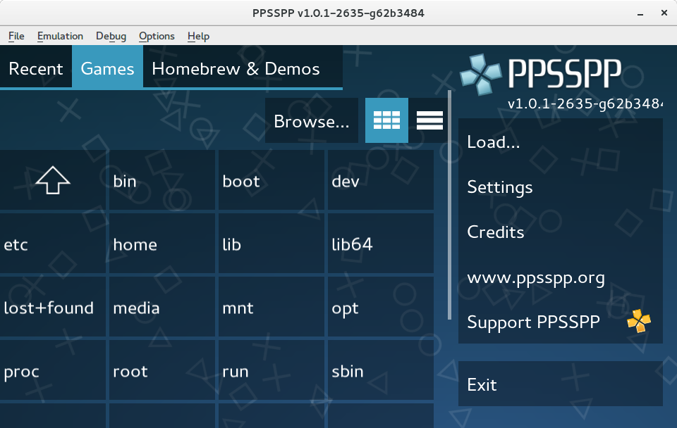 Ppsspp 1.0.1 2635 G62B3484 Main Interface