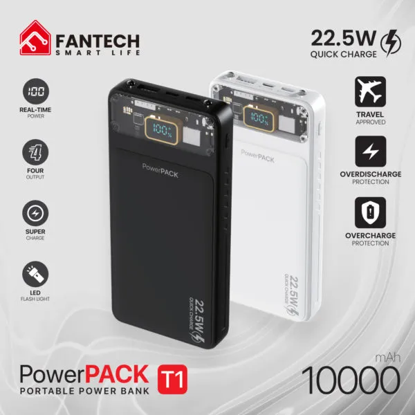 Fantech Powerbank 10000 Mah Mini With Fast Charging 22.5W - T1