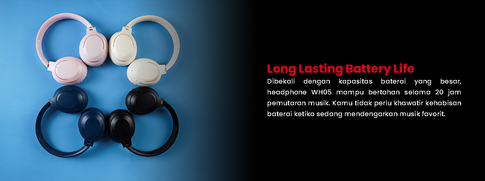 Headphone Bluetooth Wh05 Long Lasting Battery Life
