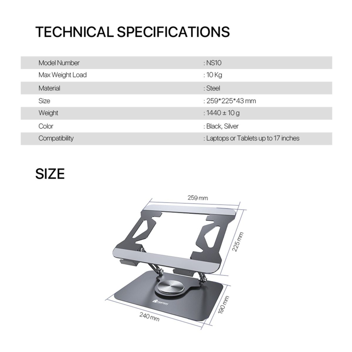 Notebook Stand Terbaik Ns10-Technicalspecification