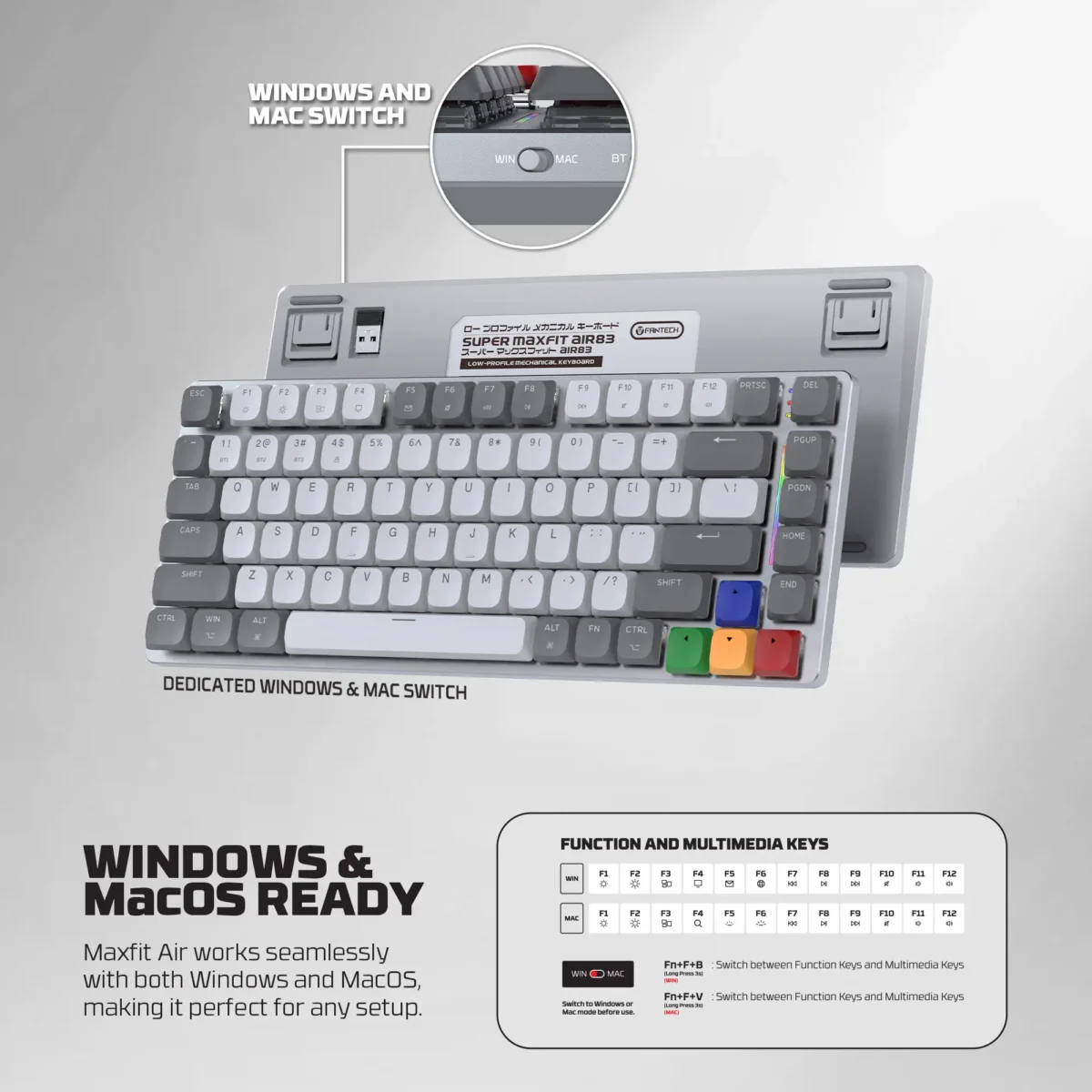 Fantech Keyboard Gaming Low Porfile Super Maxfit Air Windows MacOS Ready